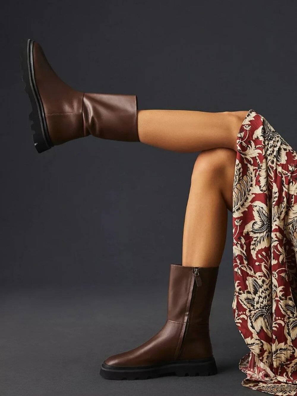 Anthropologie Pilcro Square-Toe Boots Leather Brown 38 7.5